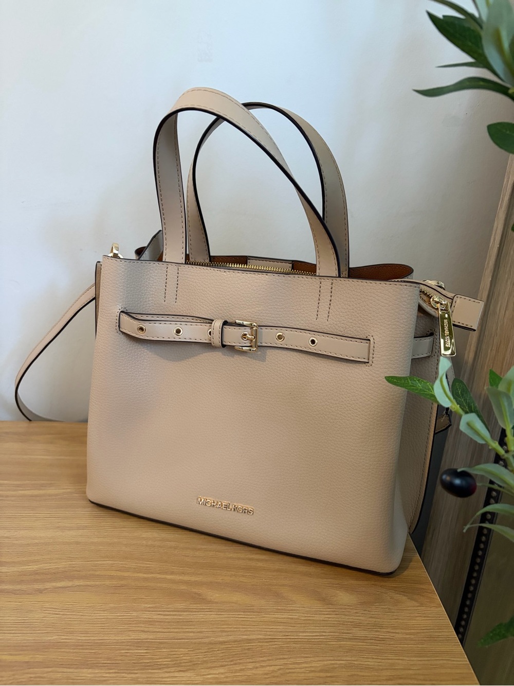 Michael Kors Tan Leather Tote Bag with Belt Detail
